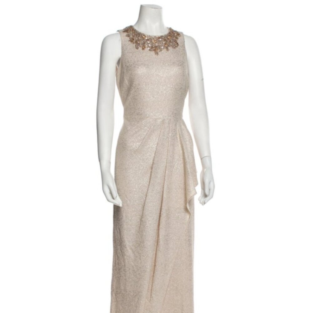 Teri Jon by Rickie Freeman Beaded Gown – Champagne Gold Elegance